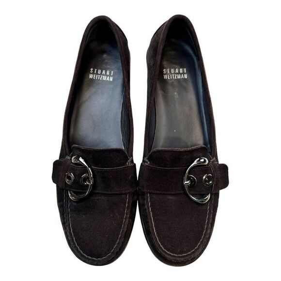 Stuart Weitzman Women's Suede Wedge Slip-On Buckle Loafers Shoes Brown Size 6.5M - Picture 3 of 9